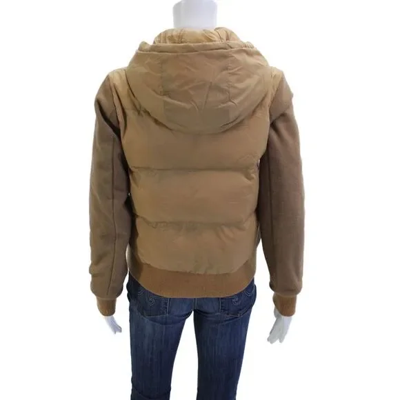 Generation Love Women Beige Puffer Bomber Nylon Button Jacket Size XS - Picture 3 of 7